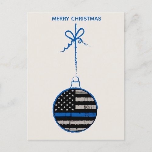 Thin Blue Line Christmas _ Police Family Holiday Postcard