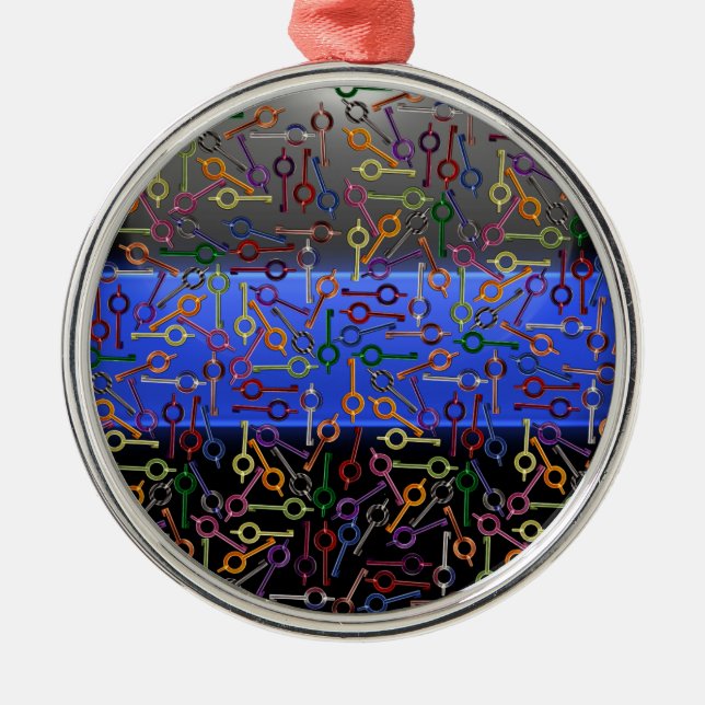 Thin Blue Line Colorful Handcuff Keys Metal Ornament (Front)
