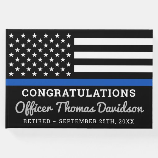 Thin Blue Line Congratulations Police Retirement Guest Book | Zazzle