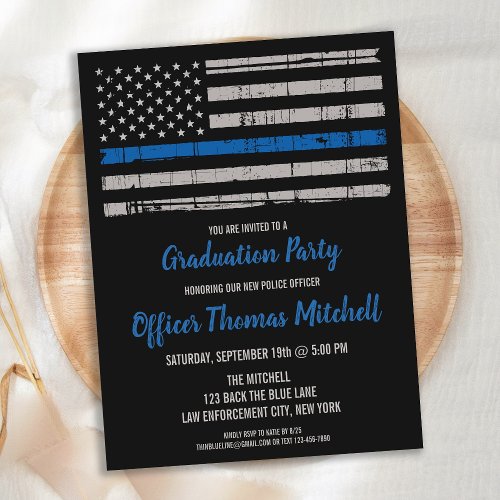 Thin Blue Line Cop Police Graduation Invitation 