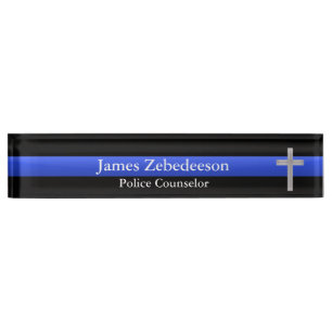 Thin Blue Line - Counselor Cross Nameplate