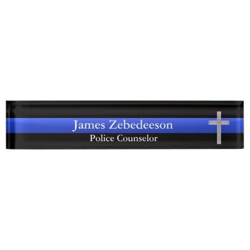 Thin Blue Line _ Counselor Cross Nameplate