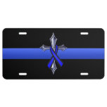 Thin Blue Line Cross And Ribbon License Plate at Zazzle