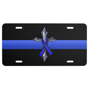 Thin Blue Line Cross and Ribbon License Plate