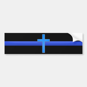 Thin Blue Line & Cross Bumper Sticker