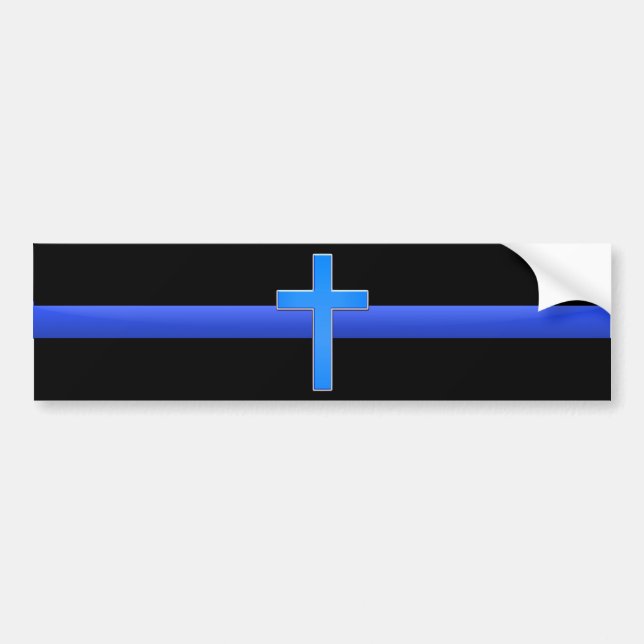 Thin Blue Line & Cross Bumper Sticker (Front)