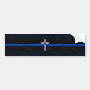 Thin Blue Line Cross Bumper Sticker