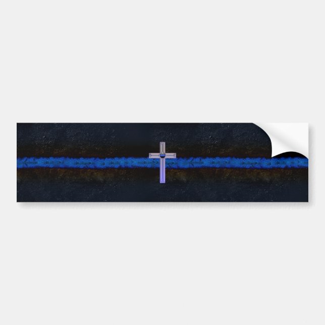 Thin Blue Line Cross Bumper Sticker (Front)