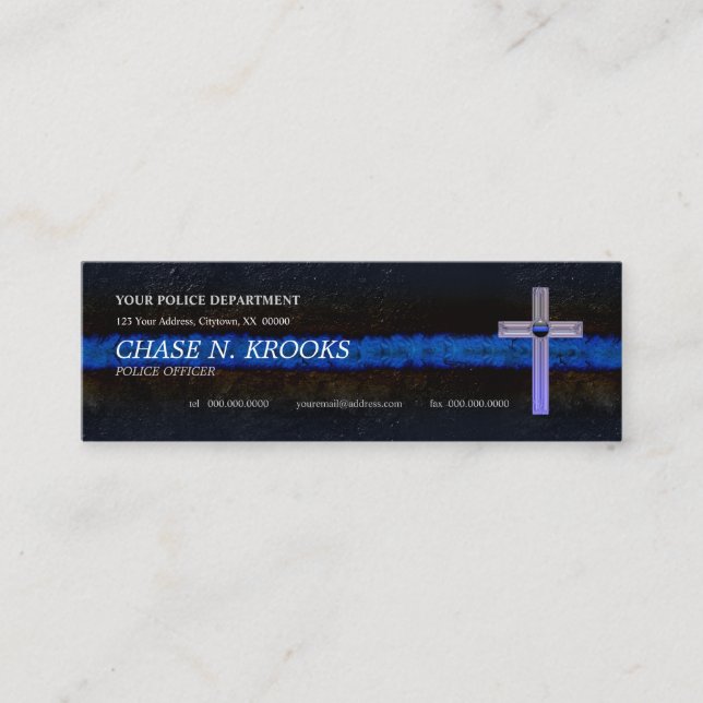 Thin Blue Line Cross Police Officer Mini Business Card (Front)