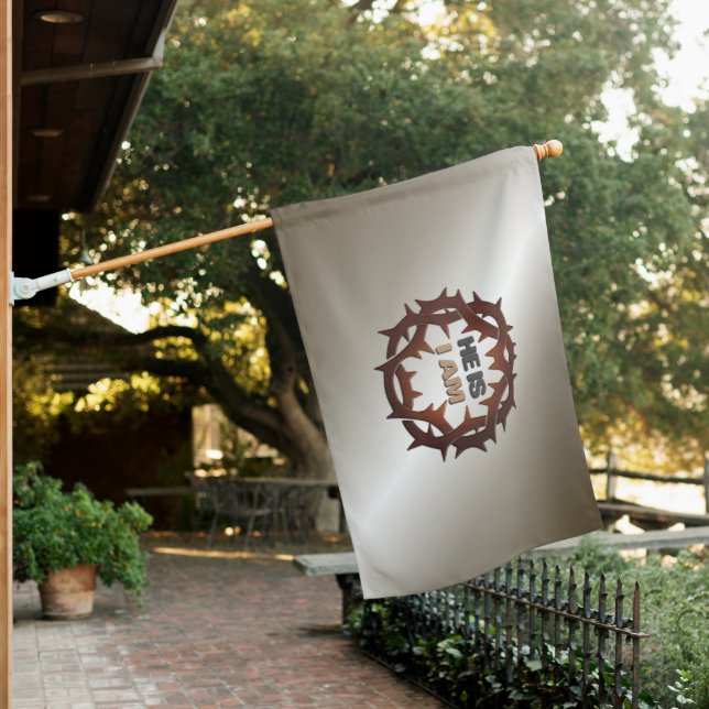 Thin Blue Line Crown of Thorns House Flag (In SItu)