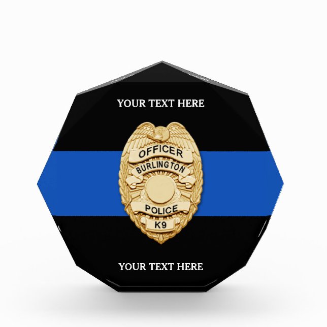 Thin Blue Line Custom Badge Name Police Officer  Acrylic Award (Front)
