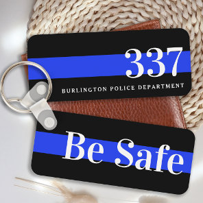 Thin Blue Line Custom Badge Number Police Officer Keychain