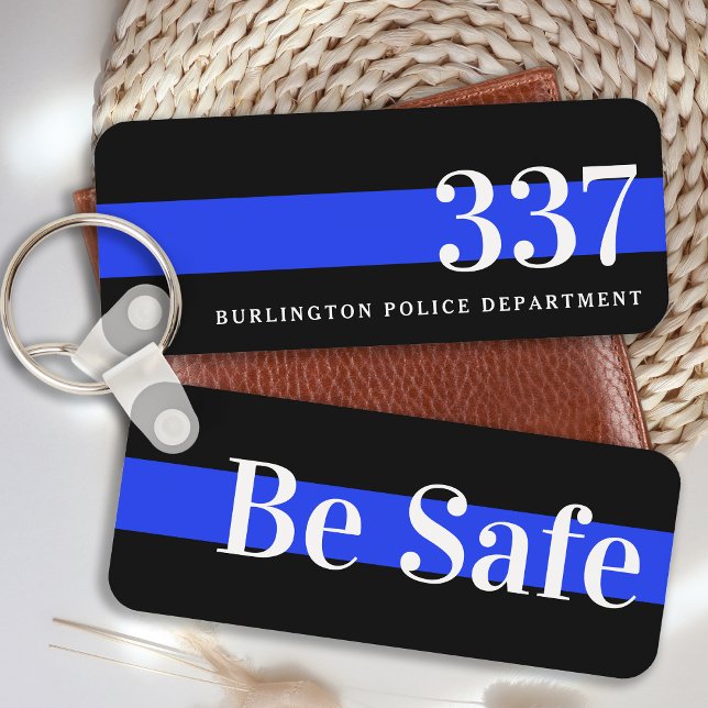 Thin Blue Line Custom Badge Number Police Officer Keychain (Creator Uploaded)