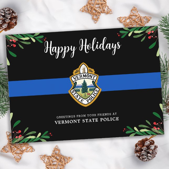 Thin Blue Line Custom Logo Police Department Holiday Card (Creator Uploaded)