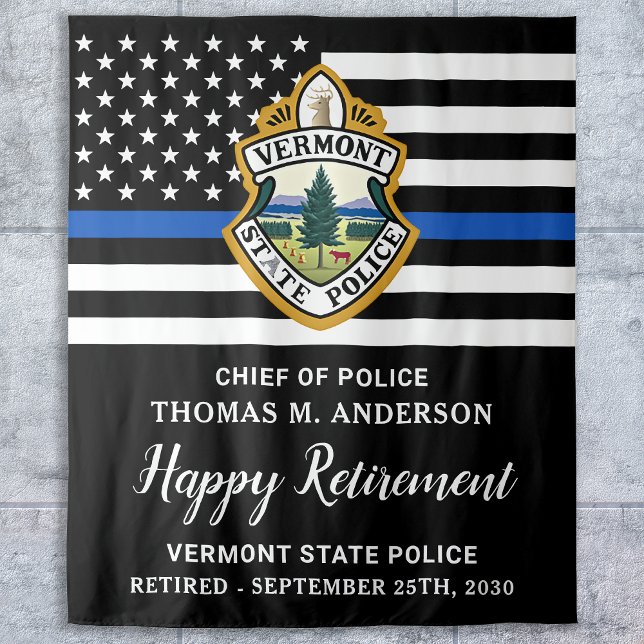 Thin Blue Line Custom Logo Police Retirement Party Tapestry (Creator Uploaded)