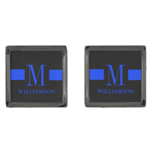 Thin Blue Line Custom Monogram Gunmetal Finish Cufflinks