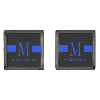 Thin Blue Line Custom Monogram Gunmetal Finish Cufflinks