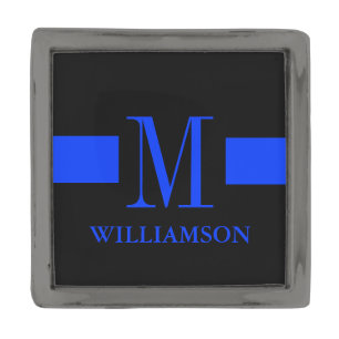 Thin Blue Line Custom Monogram Gunmetal Finish Lapel Pin