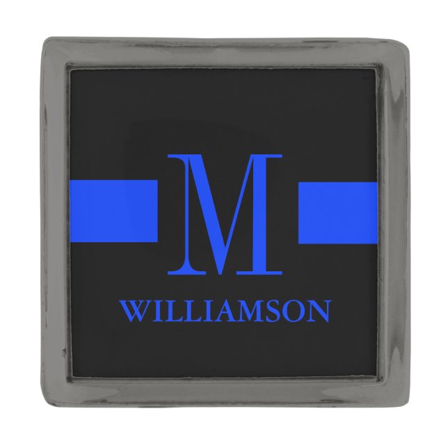 Thin Blue Line Custom Monogram Gunmetal Finish Lapel Pin (Front)