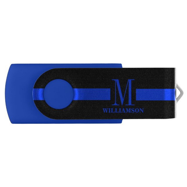 Thin Blue Line Custom Monogram USB Flash Drive (Front)