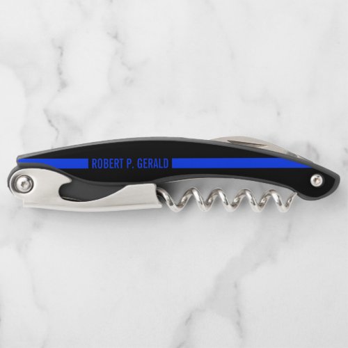 Thin Blue Line  Custom Name Serviceman Waiters Corkscrew