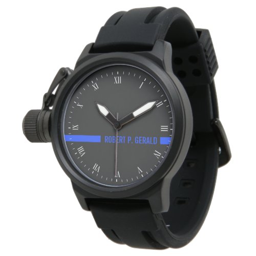 Thin Blue Line Custom Name Stripe Wrist Watches