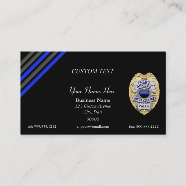 Thin Blue Line Custom Patch and Badge Business Car Card (Front)