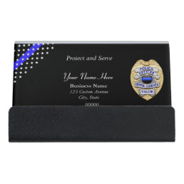 Thin Blue Line Custom Patch and Badge Desk Business Card Holder