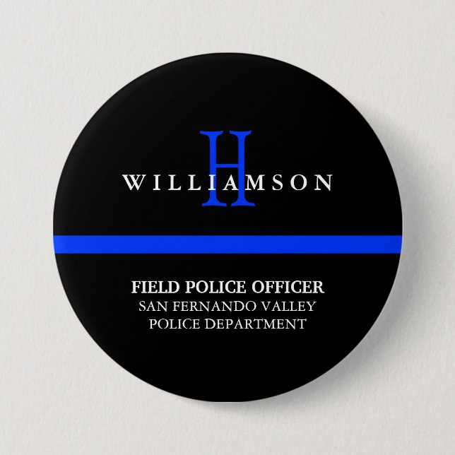 Thin Blue Line Custom Personal Title Pinback Button (Front)
