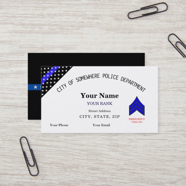 Thin Blue Line Custom Police Business Card (Front/Back In Situ)