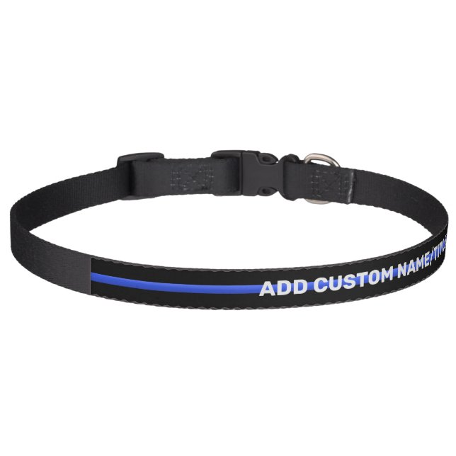 Thin Blue Line Custom Text Police K-9 Dog Collar (Front)
