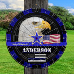 Thin Blue Line, Darts & American Flag police / USA Dart Board<br><div class="desc">Personalised Dartboard featuring custom "name message" with Eagle and Thin Blue Line American Flag (USA) - enforcement / police themed - love my country, fathers day, retirement, awards / patriots</div>