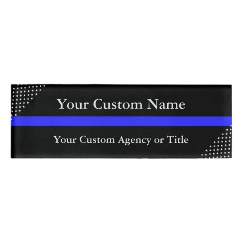 Thin Blue Line Diagonal Stars Name Tag