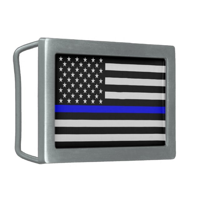 Thin Blue Line Display Decor Rectangular Belt Buckle (Front Left)