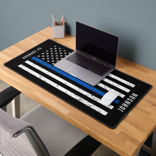 Thin Blue Line Distressed American Flag Police Desk Mat