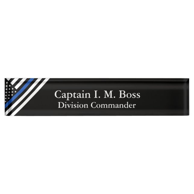 Thin Blue Line - Distressed Tattered Flag Desk Nam Desk Name Plate (Front)