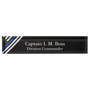 Thin Blue Line - Distressed Tattered Flag Desk Nam Name Plate