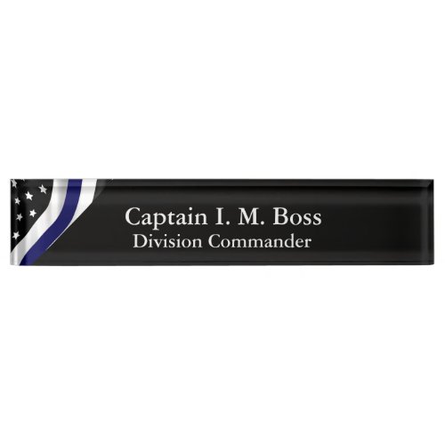 Thin Blue Line Distressed Tattered Flag Desk Name Plate
