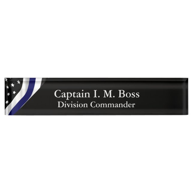 Thin Blue Line Distressed Tattered Flag Desk Name Plate (Front)
