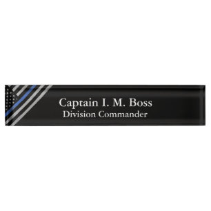 Thin Blue Line - Distressed Tattered Flag Desk Name Plate