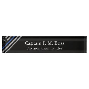 Thin Blue Line - Distressed Tattered Flag Desk Name Plate by DimeStore at Zazzle