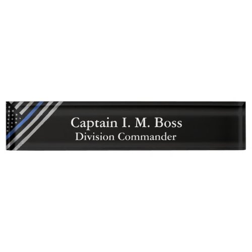 Thin Blue Line _ Distressed Tattered Flag Desk Name Plate