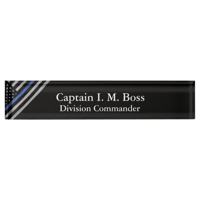 Thin Blue Line - Distressed Tattered Flag Desk Name Plate (Front)