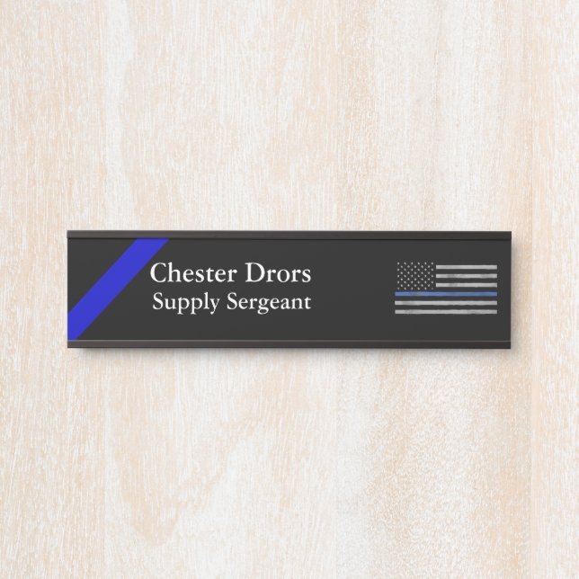Thin Blue Line - Distressed Tattered Flag  Door Sign (Front)