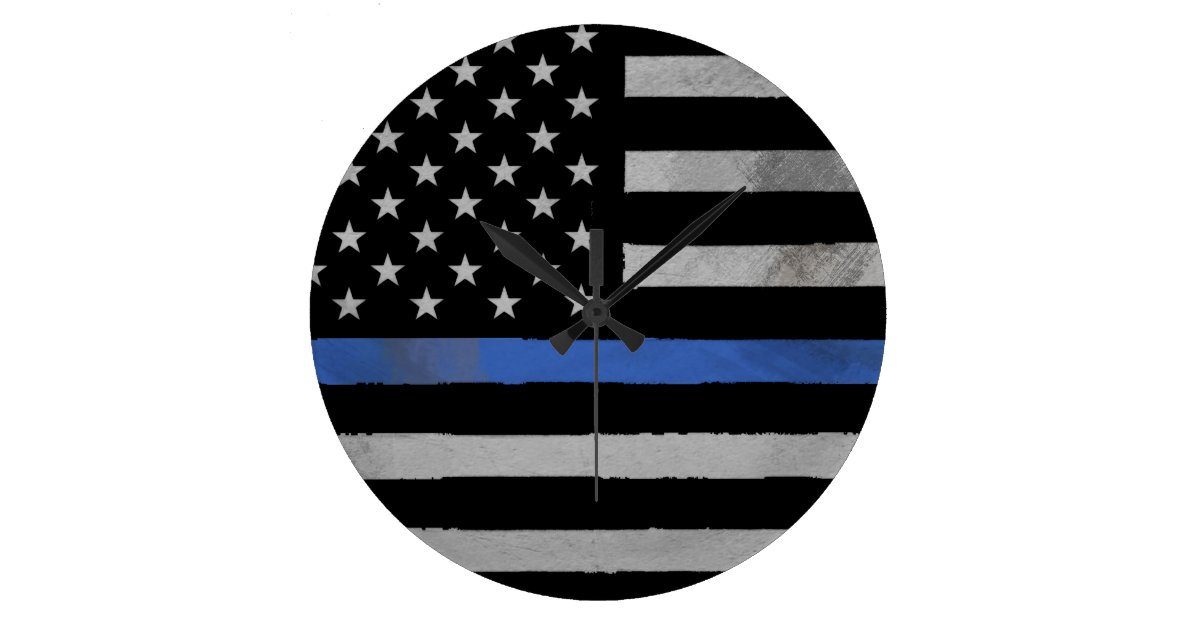 Thin Blue Line Distressed Tattered Flag Large Clock