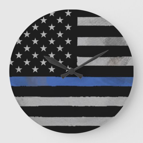 Thin Blue Line _ Distressed Tattered Flag Large Clock