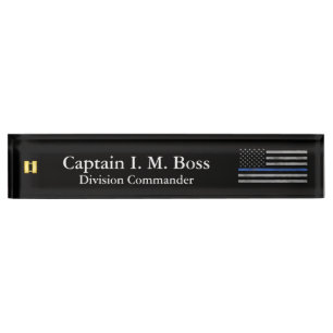 Thin Blue Line - Distressed Tattered Flag Nameplat Desk Name Plate