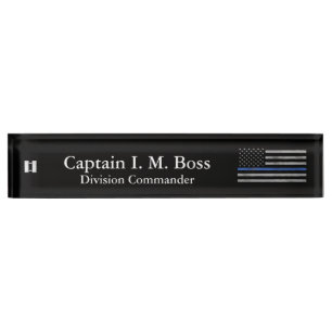 Thin Blue Line - Distressed Tattered Flag Nameplat Desk Name Plate
