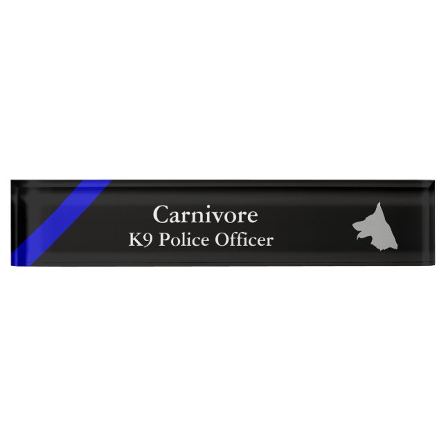 Thin Blue Line - Distressed Tattered Flag Nameplat Desk Name Plate (Front)