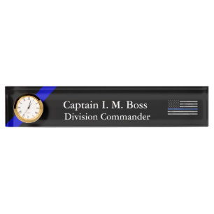 Thin Blue Line - Distressed Tattered Flag Nameplat Desk Name Plate